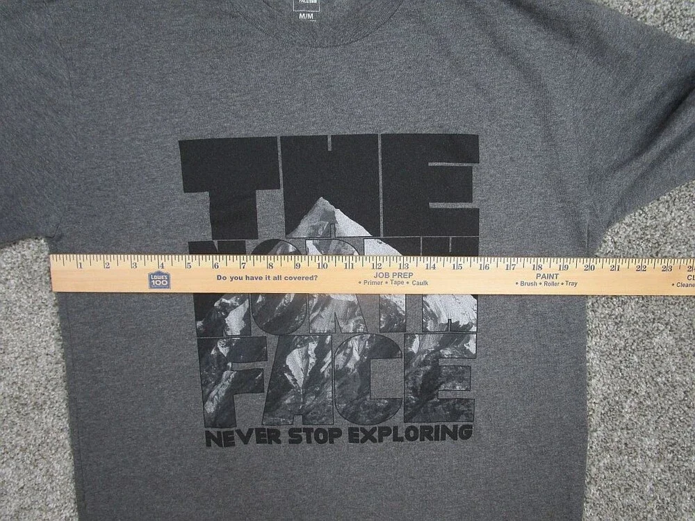 North Face Shirt Men Medium Gray Graphic Print Never Stop Exploring Long Sleeve